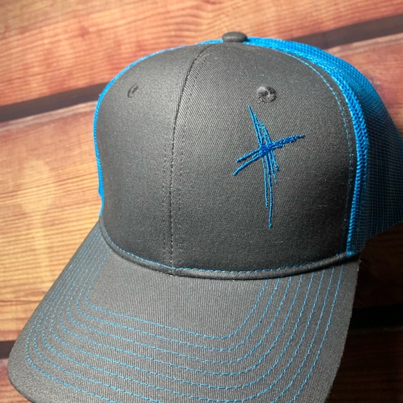 Blue and Grey Cross Trucker Cap - Picture 3 of 4